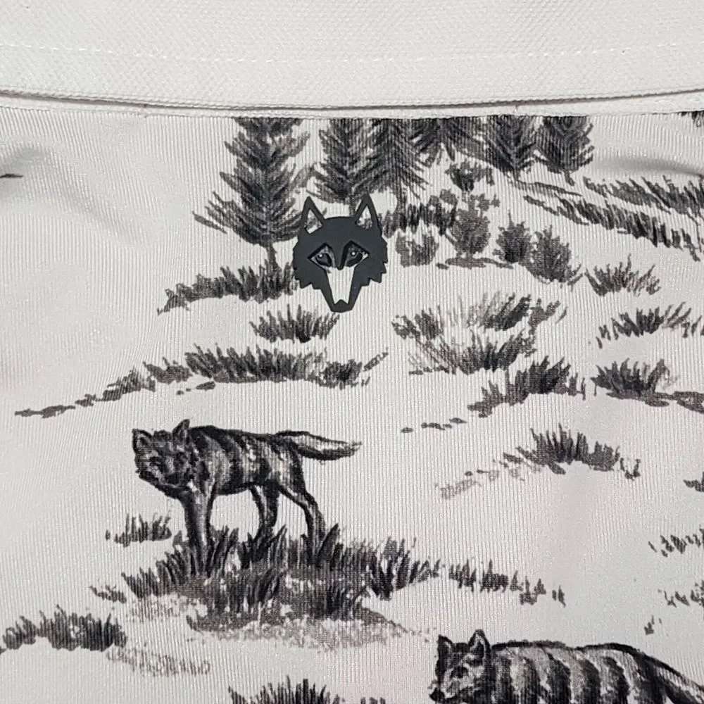 Greyson Men's Short‎ Sleeve Hazeltine Polo Size L All Over Wolf Print RARE PRINT